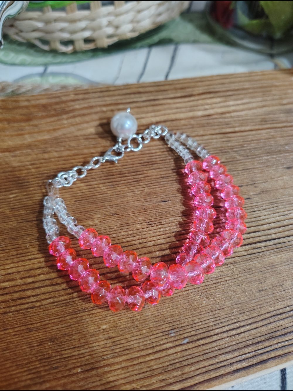 Hot Pink Crystal Beaded Bracelet - Women Jewelry, Handmade ๐บ - Picture 9 of 9